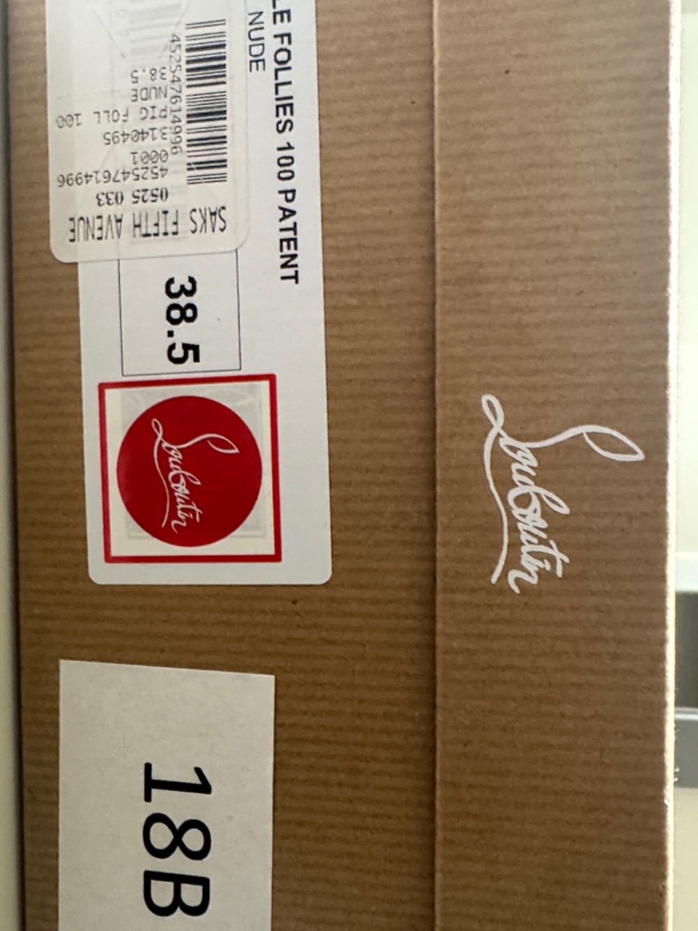 Christian Louboutin Nude Patent Pump, Size 38.5